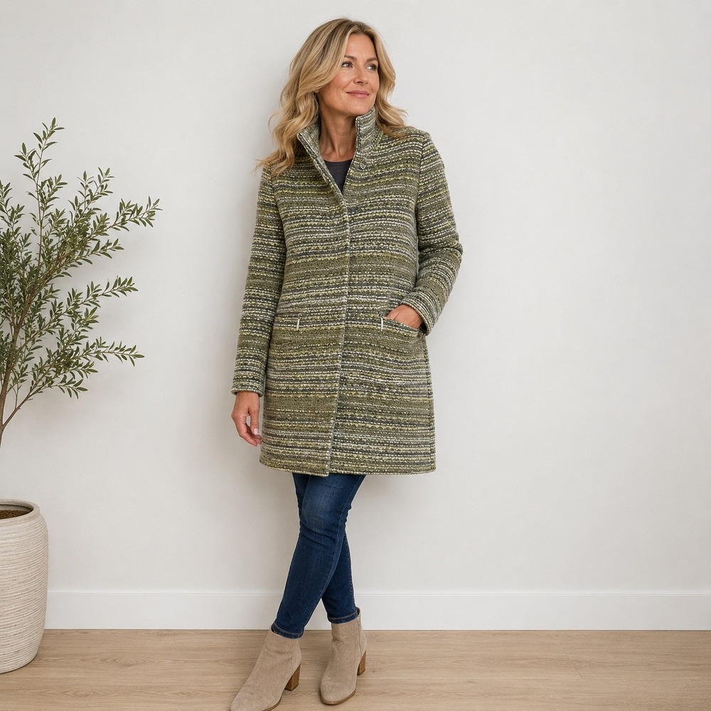 Lil pour l'autre Paris Knit Coat Womens 38 Green French Wool Blend Funnel Neck
